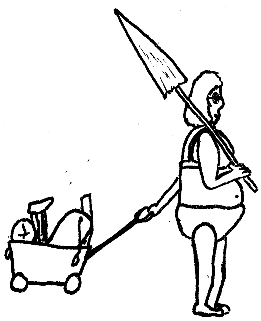 cartoon drawing of heavy woman at beach